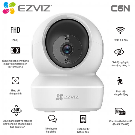 Camera Wifi trong nhà EZVIZ C6N 2MP, Quay Quét 360 Độ, Đàm Thoại 2 Chiều